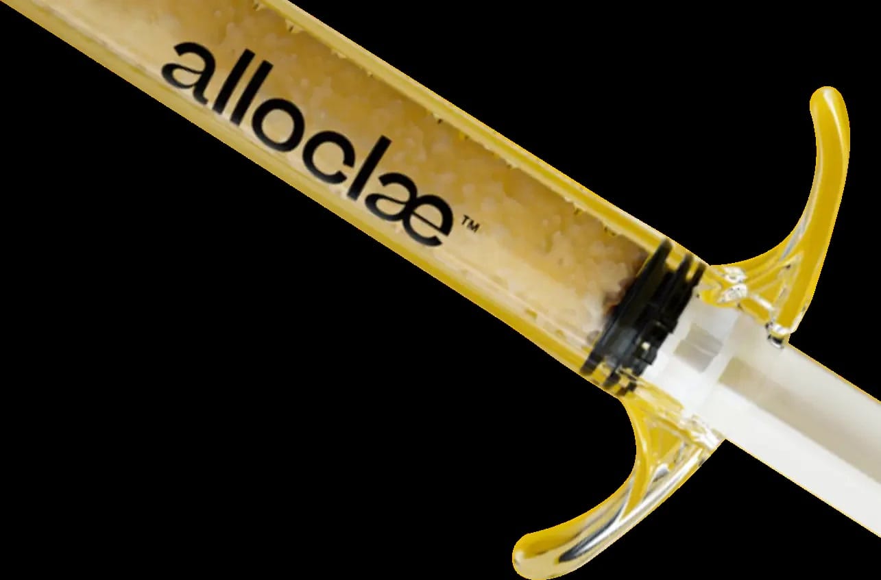 AlloClae structural adipose filler syringe product container on black background