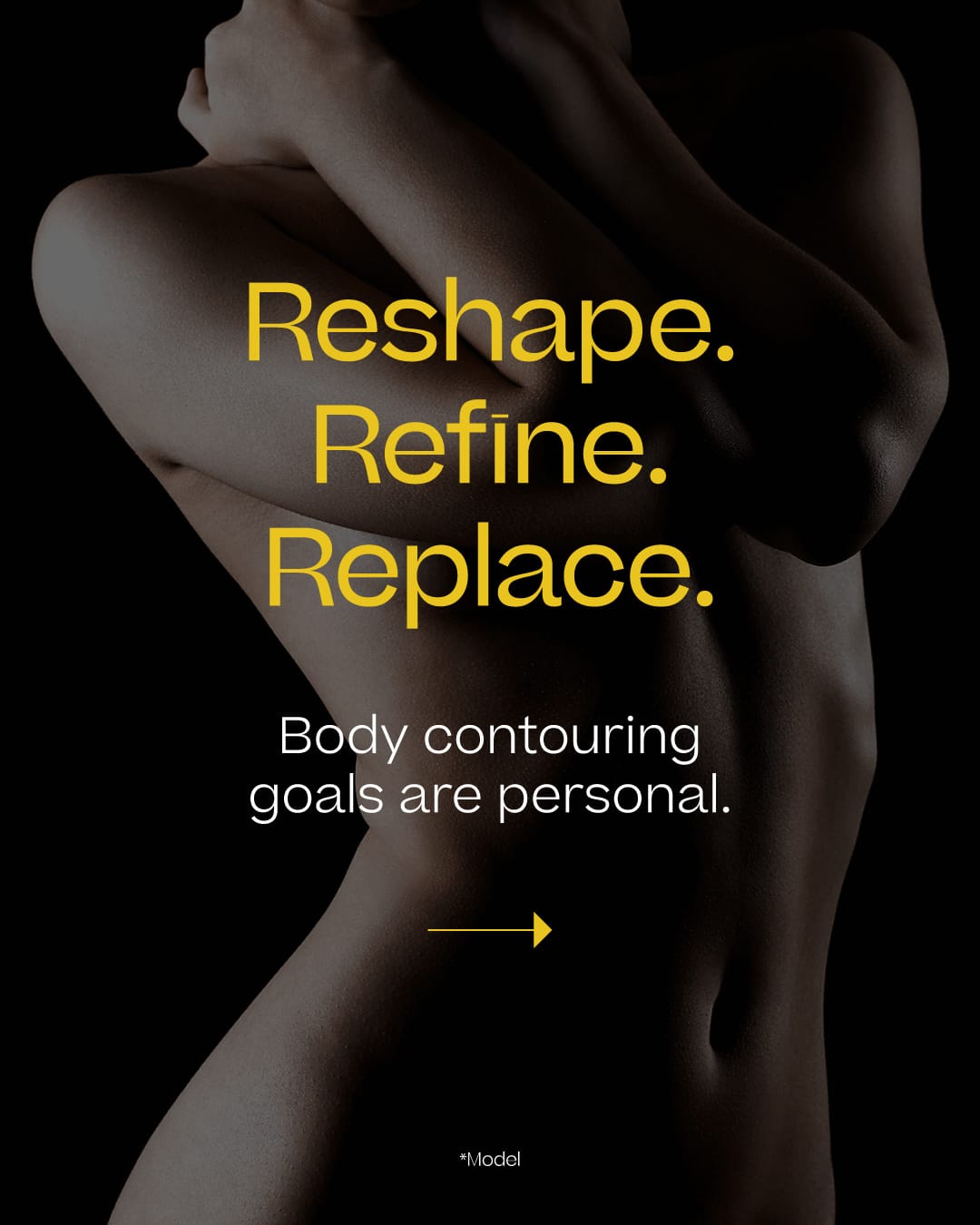 Dramatic AlloClae body-contouring lifestyle portrait of a model torso from official Instagram