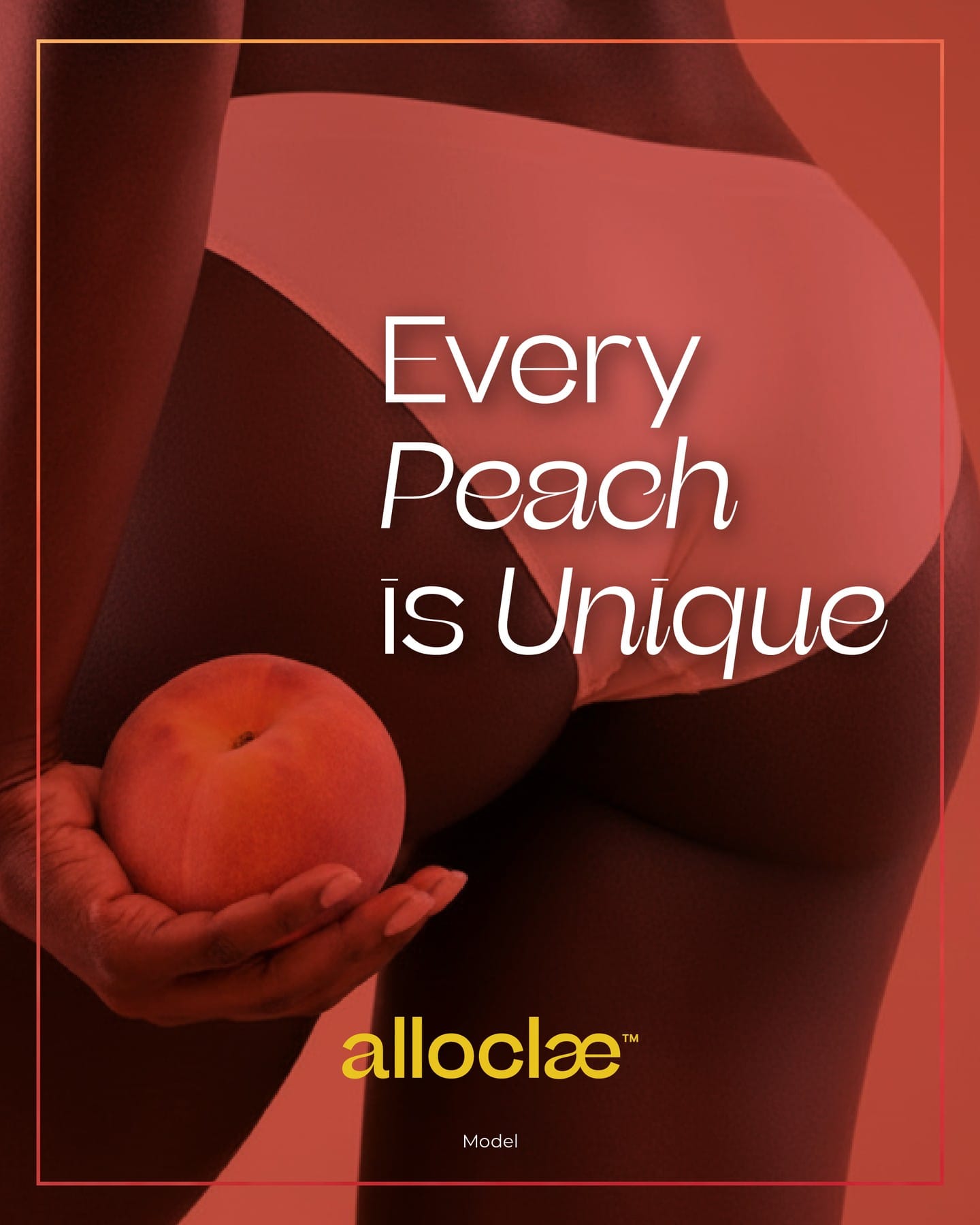 alloClae peach campaign lifestyle image with model silhouette and fruit from official Instagram